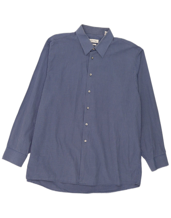 Calvin Klein Mens Regular Fit Shirt Size 17 XL Navy Blue Gingham Cotton