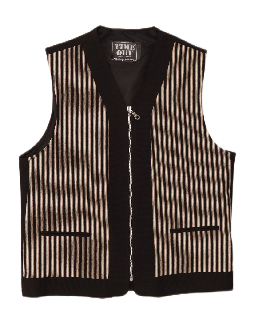 TIMEOUT Mens Waistcoat Small Black Striped Polyester