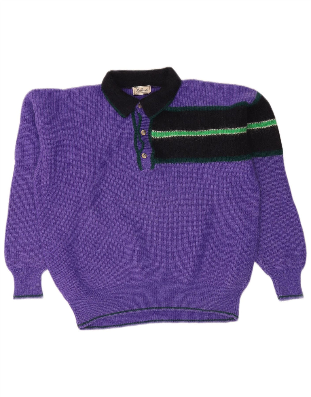 VINTAGE Mens Polo Neck Jumper Sweater Large Purple Colourblock