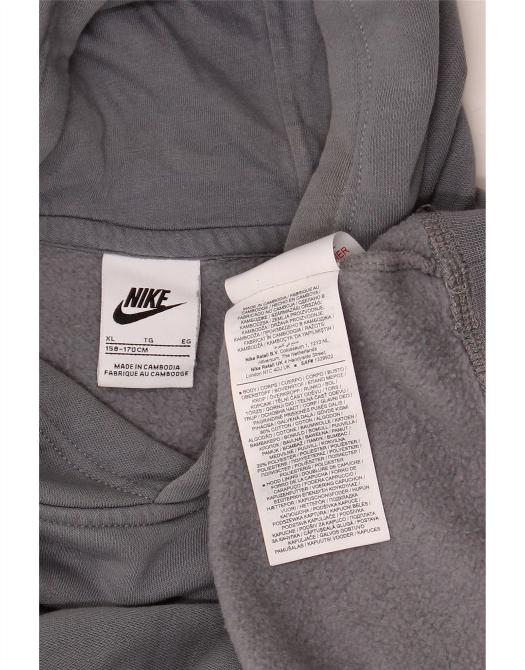 NIKE Boys Graphic Hoodie Jumper 13-14 Years XL Grey Cotton