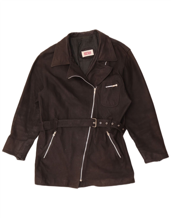 Vintage Womens Leather Jacket UK 20 2XL Brown