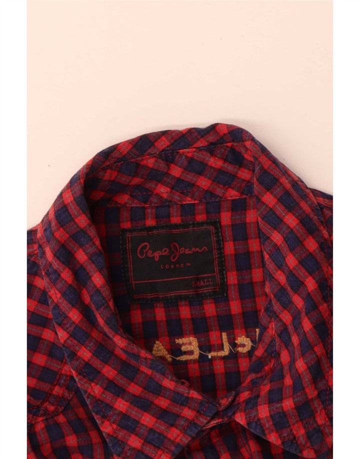 PEPE Jeans Mens Graphic Flannel Shirt Small Red Gingham Cotton