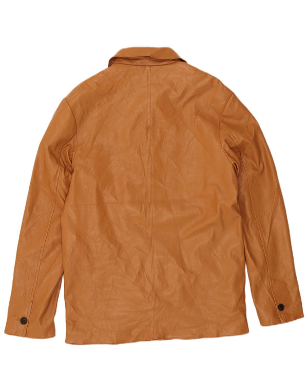 Zara Mens Faux Leather Jacket UK 36 Small Brown Polyurethane