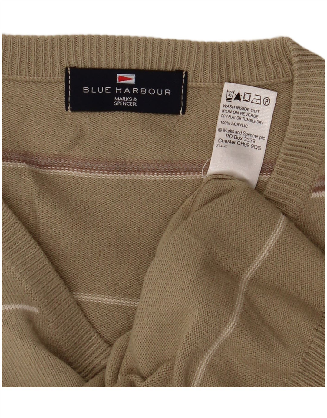Marks & Spencer Mens Blue Harbour V-Neck Jumper Sweater Medium Khaki