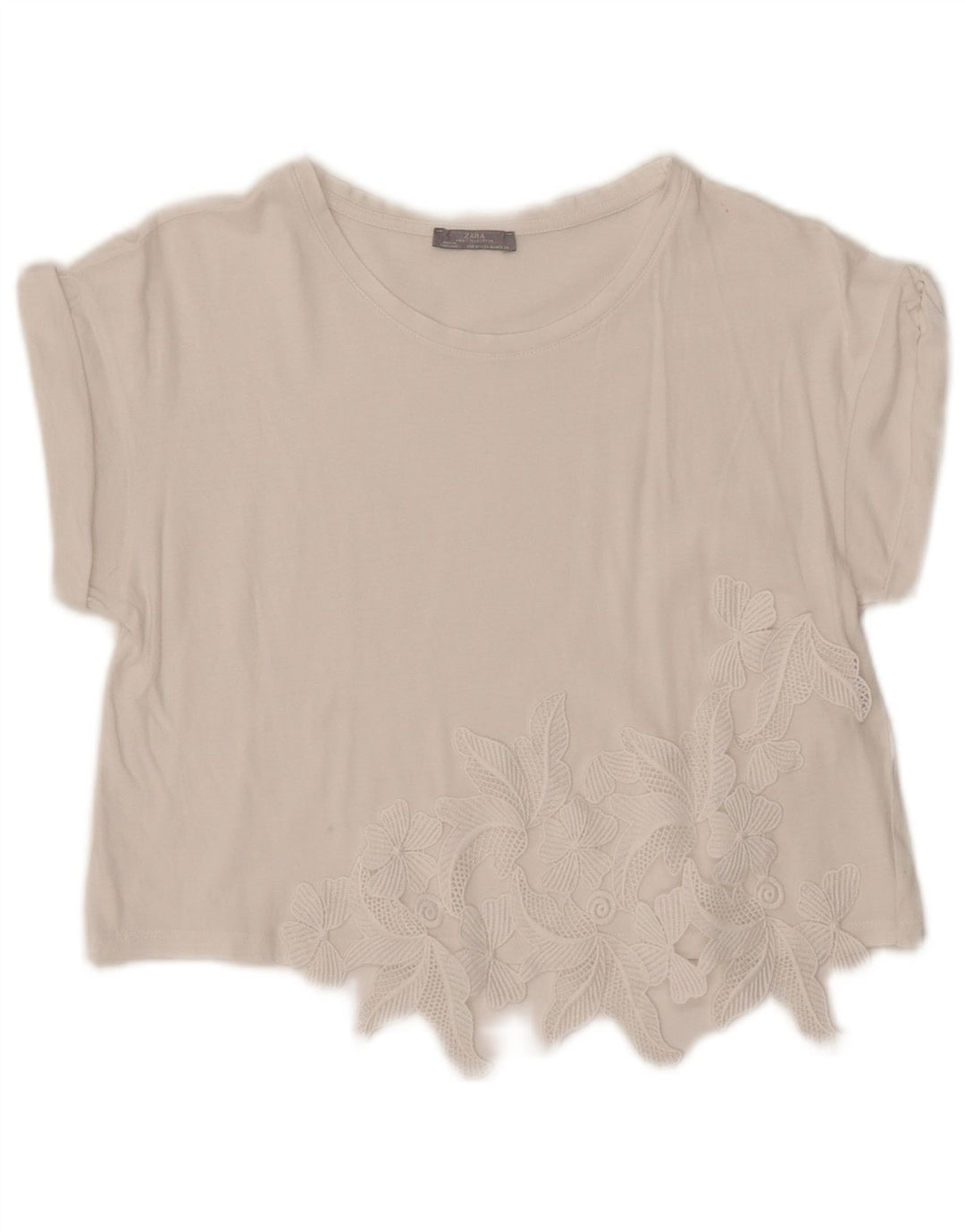 Zara Womens Crop Blouse Top UK 12 Medium White Floral