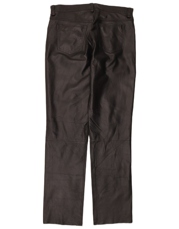 Rover & Lake Mens Straight Leather Trousers UK 36 Small W30 L36 Black