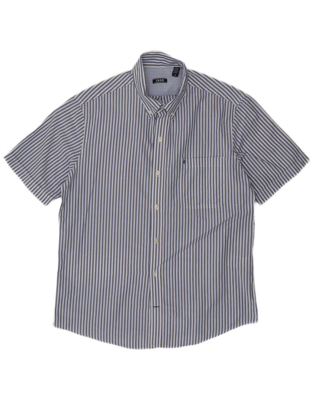 IZOD Mens Short Sleeve Shirt Large Blue Pinstripe Cotton