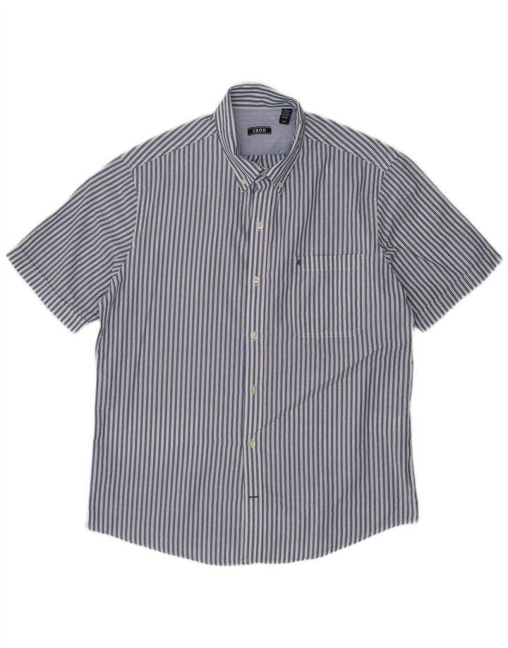 IZOD Mens Short Sleeve Shirt Large Blue Pinstripe Cotton