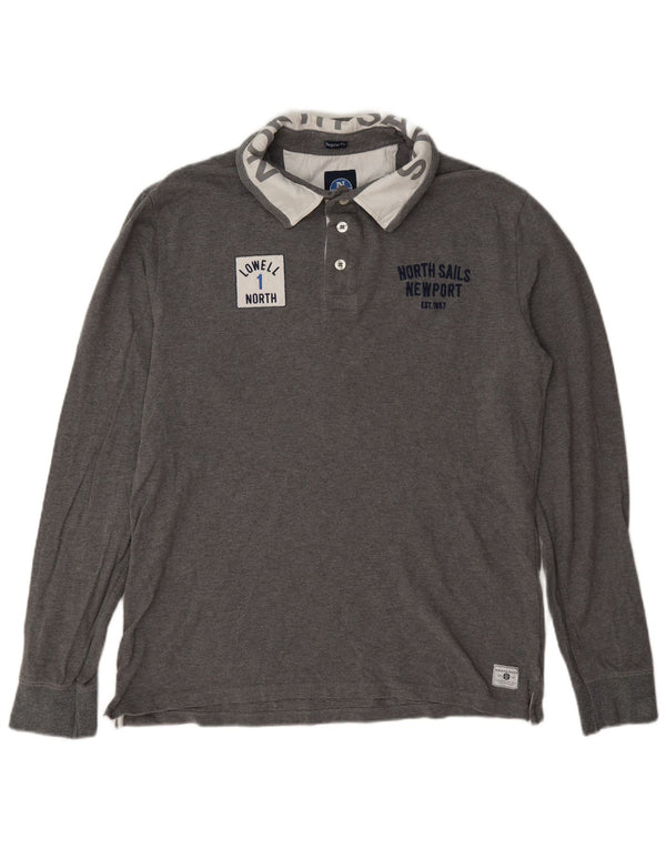 North Sails Mens Graphic Rugby Polo Shirt Large Grey Colourblock