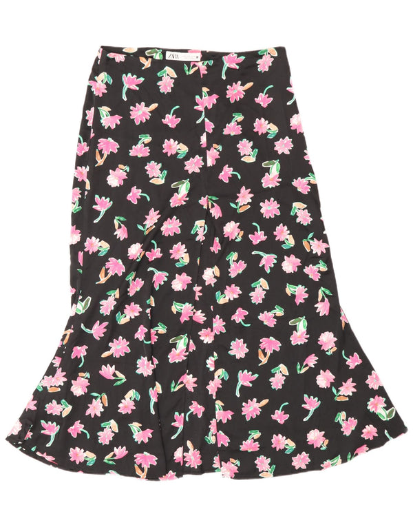 Zara Womens High Waist Mermaid Skirt Medium W28  Black Floral Polyester