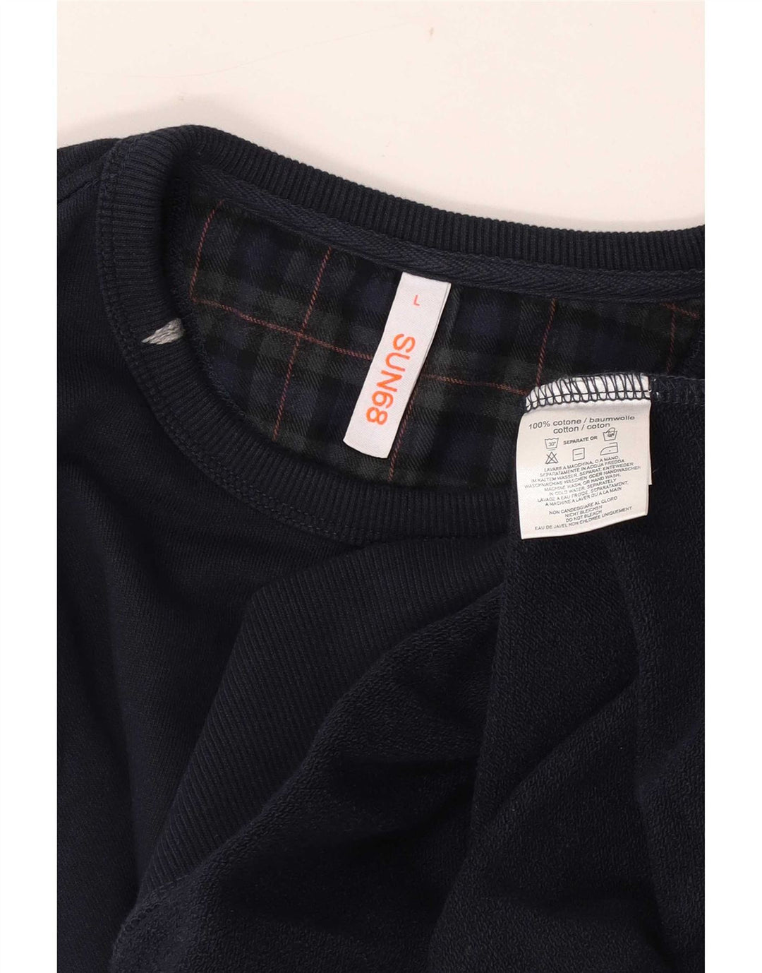 Sun68 Mens Sweatshirt Jumper Large Navy Blue Check Cotton