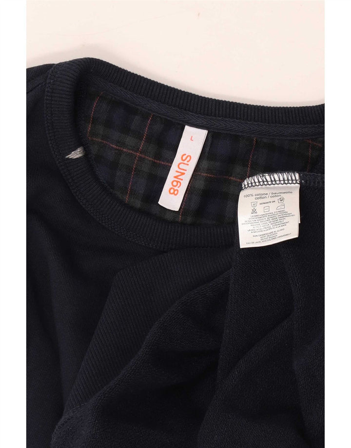 Sun68 Mens Sweatshirt Jumper Large Navy Blue Check Cotton
