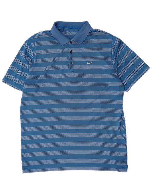Nike Mens Polo Shirt XL Blue Striped Polyester