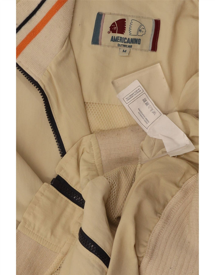 AMERICANINO Mens Graphic Bomber Jacket UK 38 Medium Beige Nylon Vintage Americanino and Second-Hand Americanino from Messina Hembry 