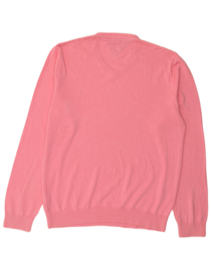 Tommy Hilfiger Mens V-Neck Jumper Sweater Medium Pink Cotton
