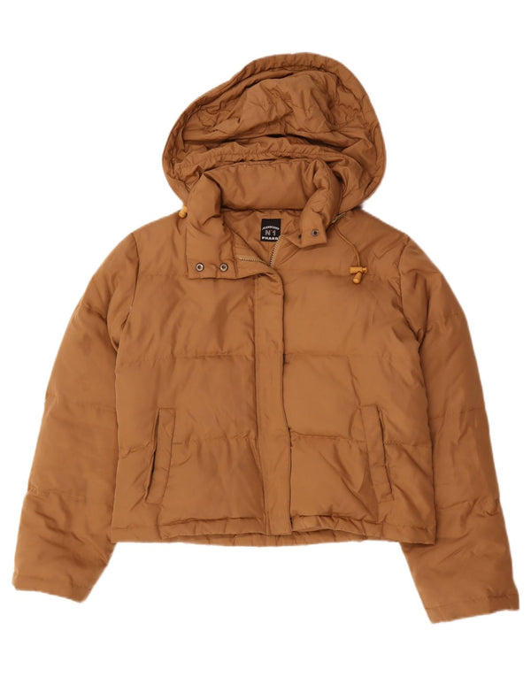 Phard Womens Crop Hooded Padded Jacket UK 16 Large Brown Polyester