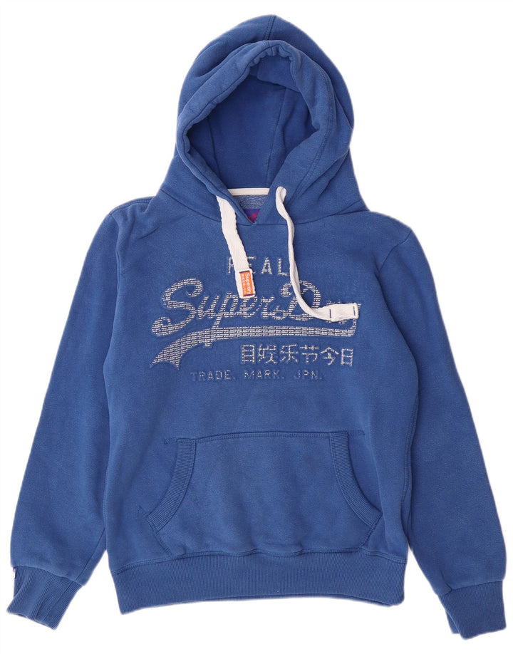 SUPERDRY Womens Graphic Oversized Hoodie Jumper UK 10 Small Blue Cotton