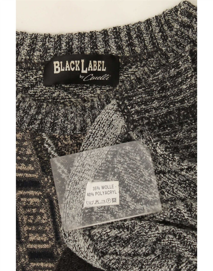 Vintage Mens Crew Neck Jumper Sweater XL Grey Patchwork Alpaca Wool