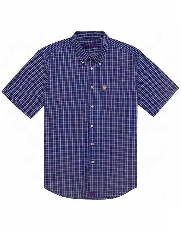 Vintage Mens Short Sleeve Shirt XL Blue Check Cotton