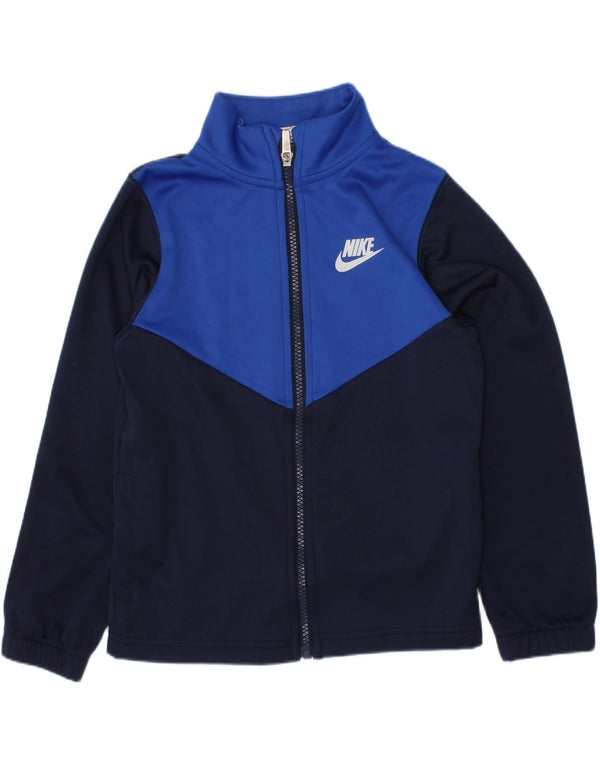 Nike Boys Tracksuit Top Jacket 6-7 Years Large Navy Blue Colourblock