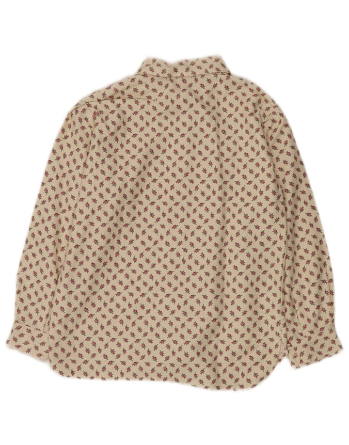 VINTAGE Womens Shirt Blouse UK 10 Small Beige Floral Cotton