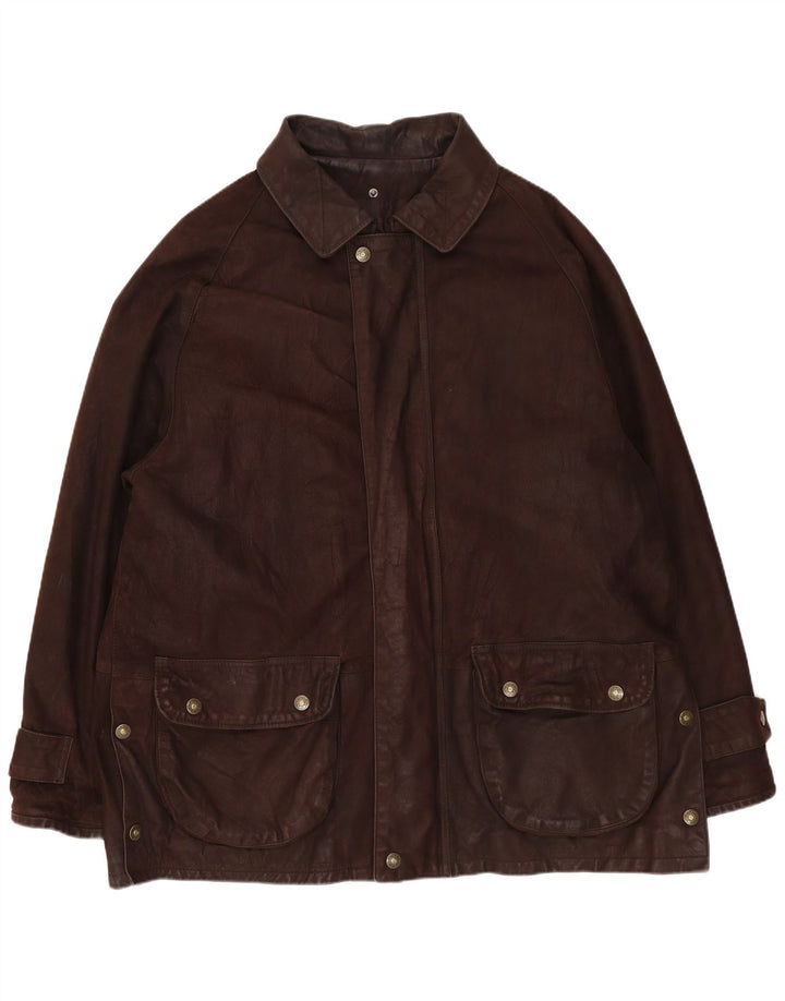 VINTAGE Mens Leather Jacket UK 42 XL Brown Leather