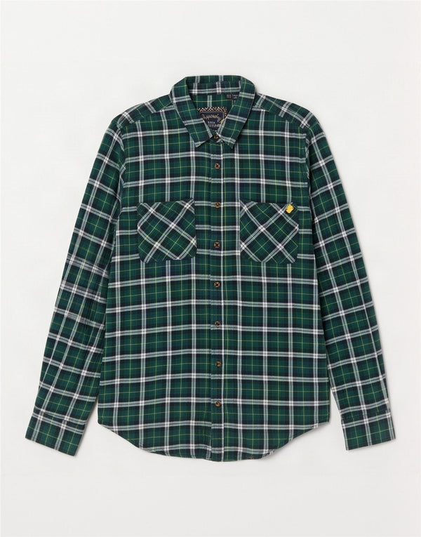 Superdry Womens Flannel Shirt UK 14 Large Green Check Cotton