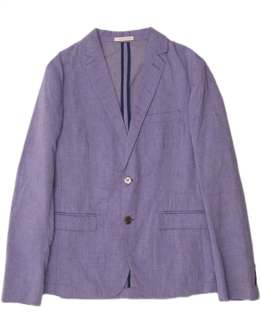 Zara Mens 2 Button Blazer Jacket EU 48 Medium Blue Polyester