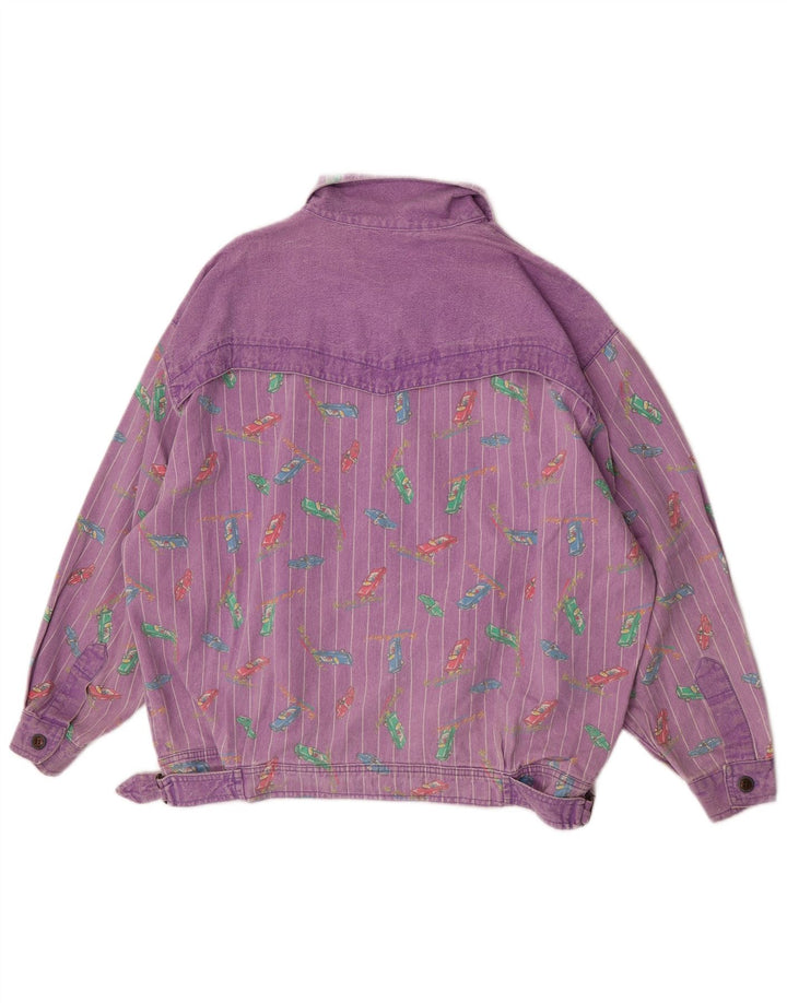 Tintoretto Womens Abstract Pattern Denim Jacket EU 42 Large Purple Retro