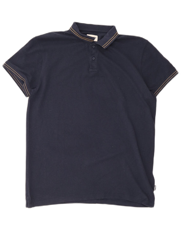 Wrangler Mens Polo Shirt Large Navy Blue Cotton