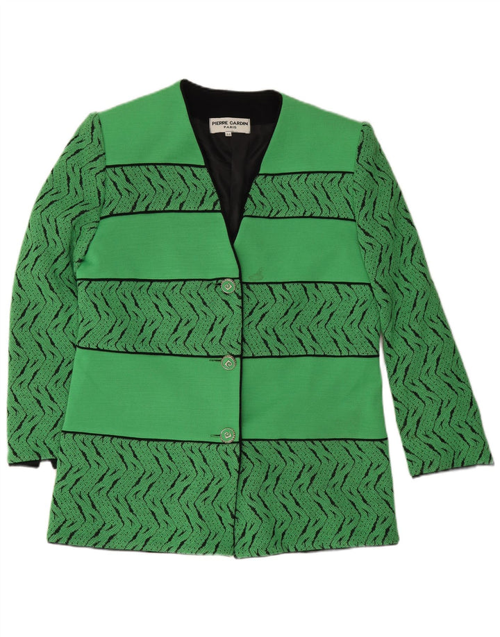 Pierre Cardin Womens 3 Button Blazer Jacket EU 44 XL Green Geometric Wool