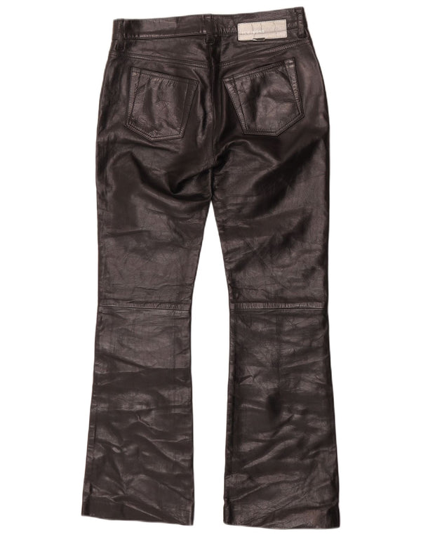 Iceberg Womens Bootcut Leather Trousers W27 L29 Black Leather
