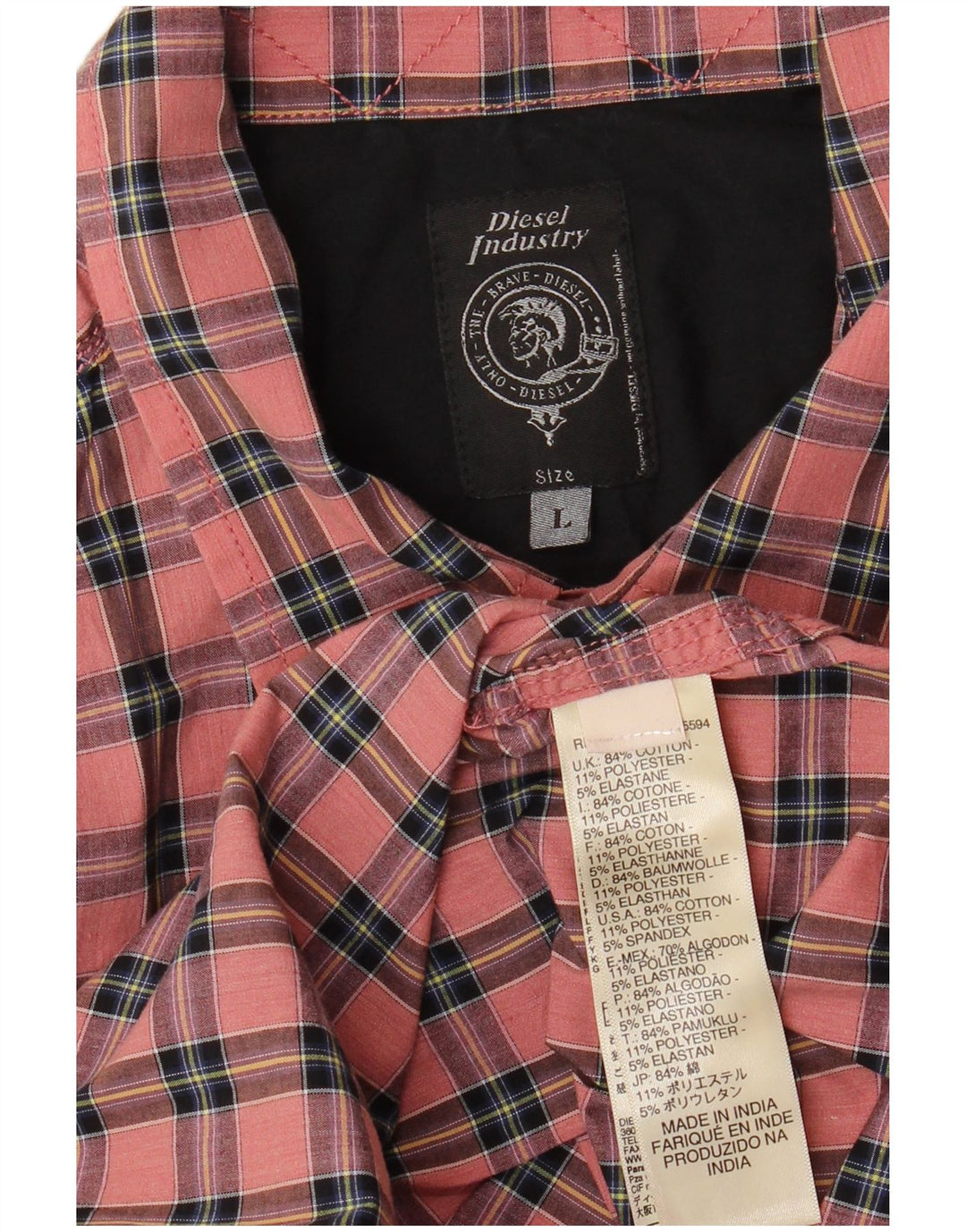 DIESEL Mens Shirt Large Pink Check Cotton