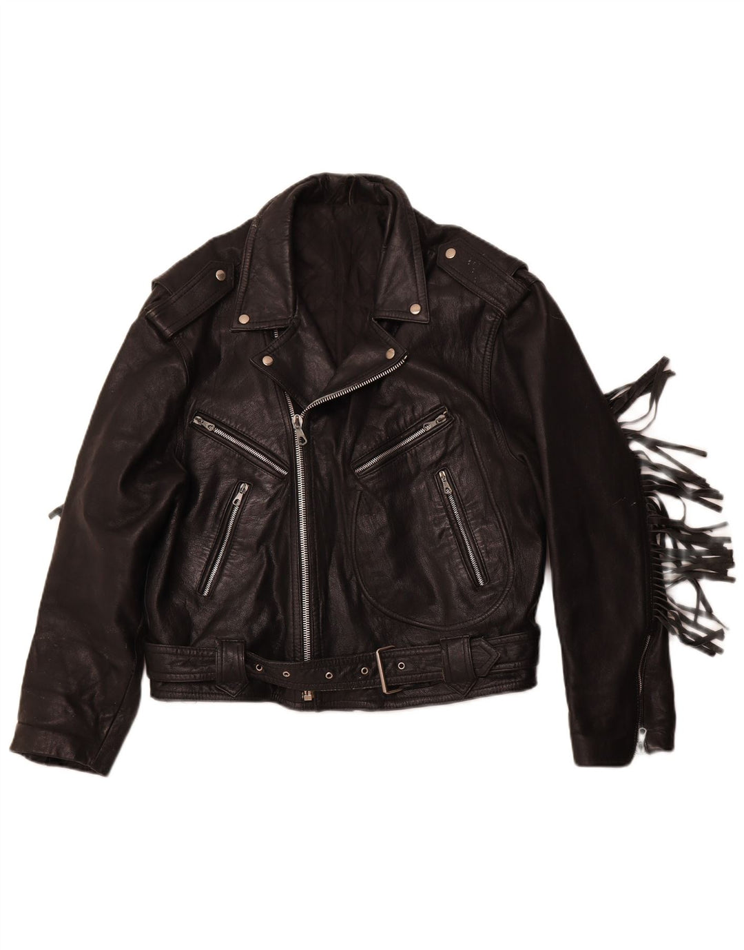 VINTAGE Womens Leather Biker Jacket UK 14 Medium Black Leather