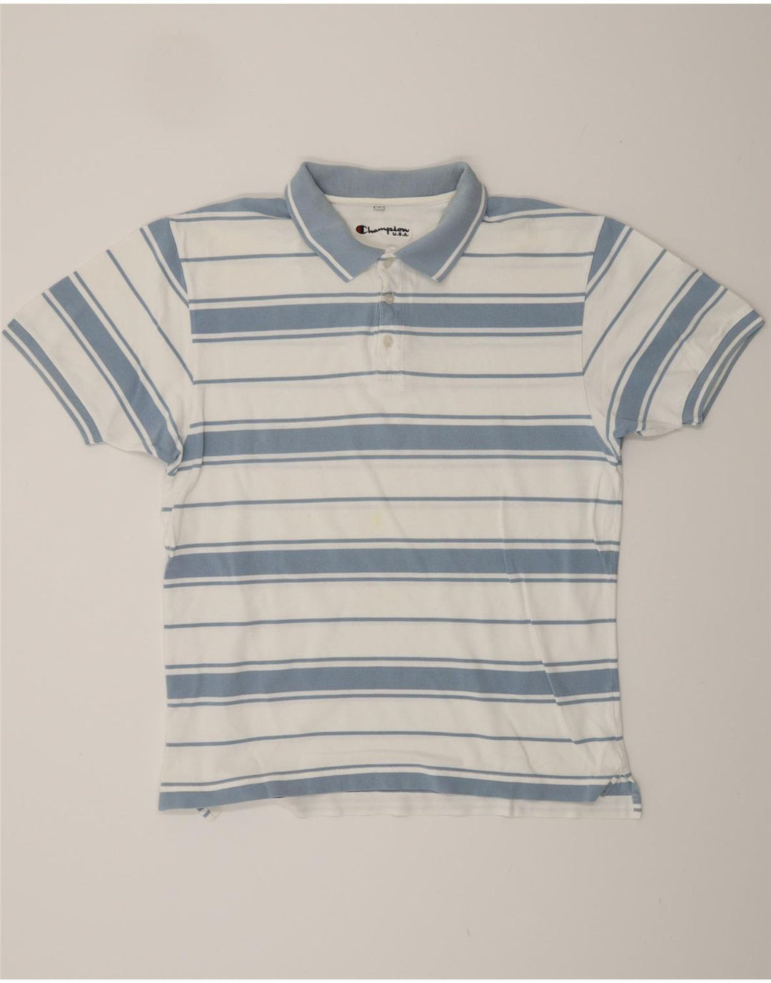 CHAMPION Mens Polo Shirt Large White Striped