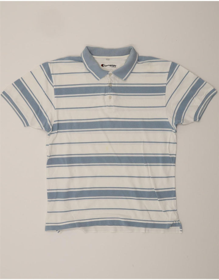 CHAMPION Mens Polo Shirt Large White Striped