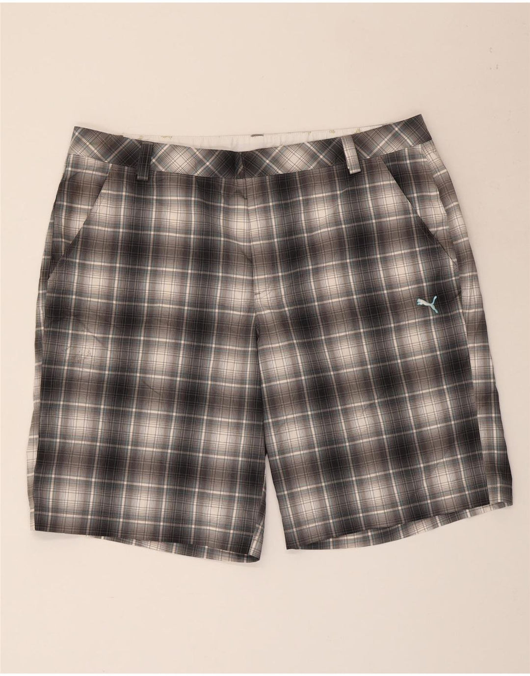 Puma Mens Chino Shorts W40 XL Grey Check Polyester