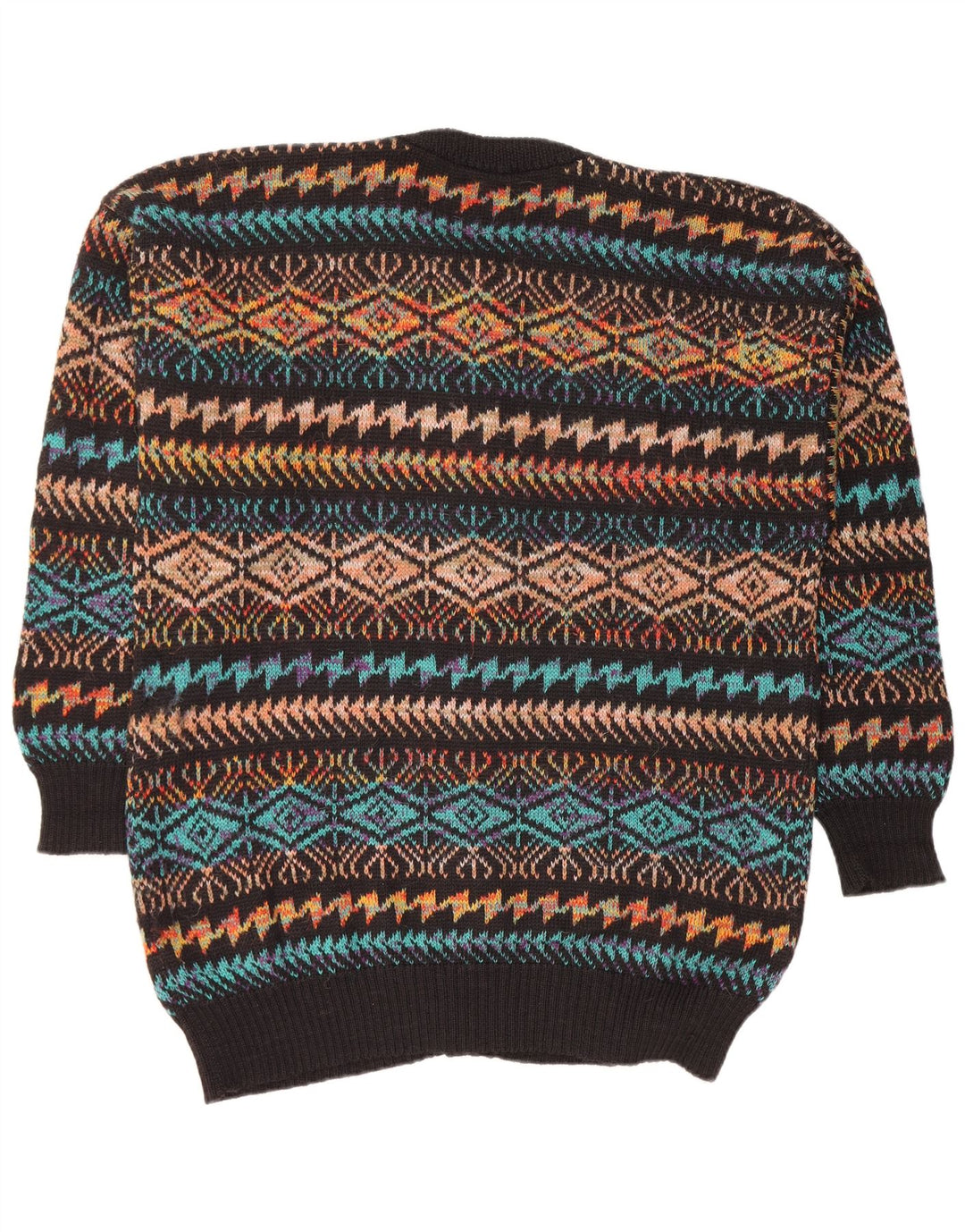 VINTAGE Mens Cardigan Sweater Large Black Geometric