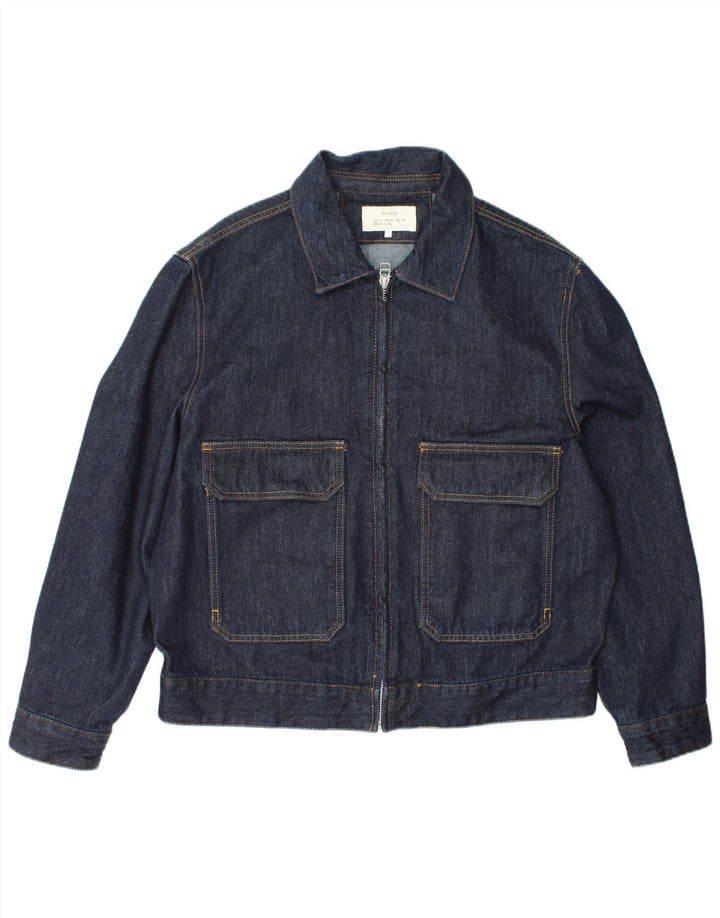Zara Mens Denim Jacket UK 42 XL Navy Blue Polyester