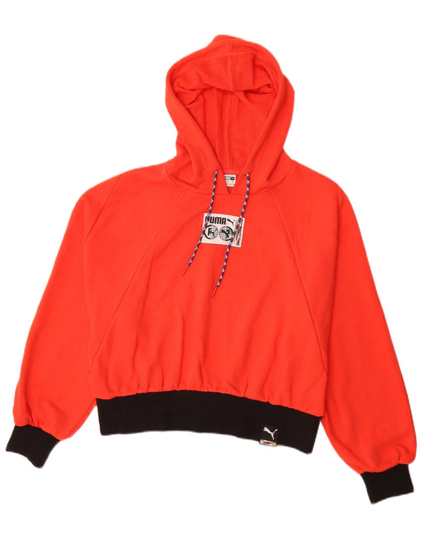 Puma Womens Graphic Oversized Hoodie Jumper UK 10 Small Red Colourblock
