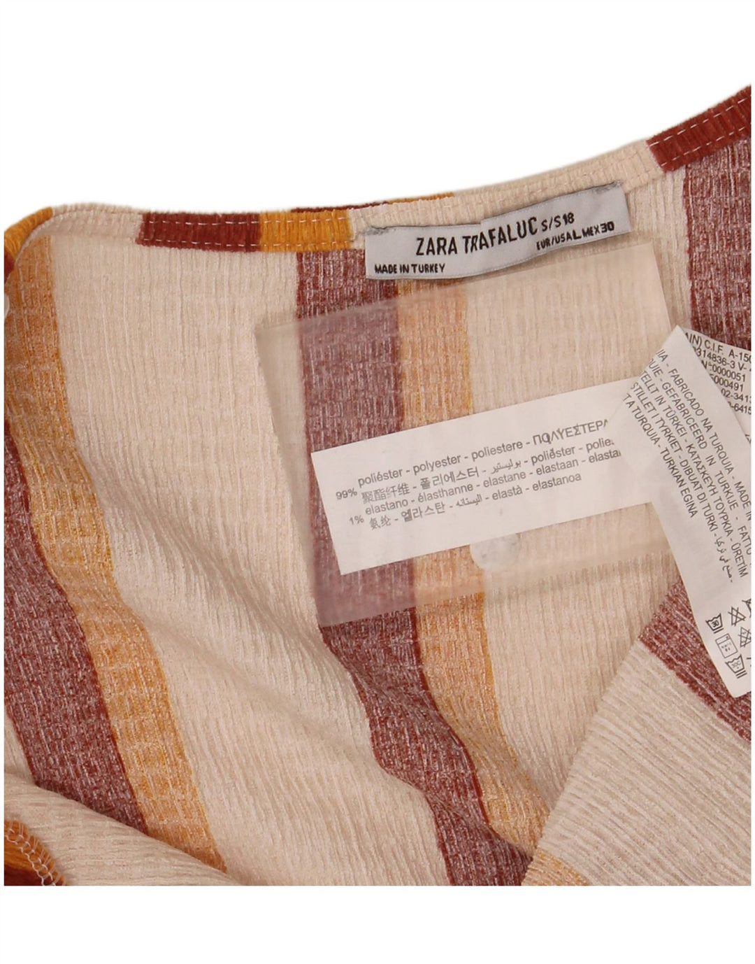 Zara Womens Trafaluc Blouse Top UK 14 Large Off White Striped Polyester