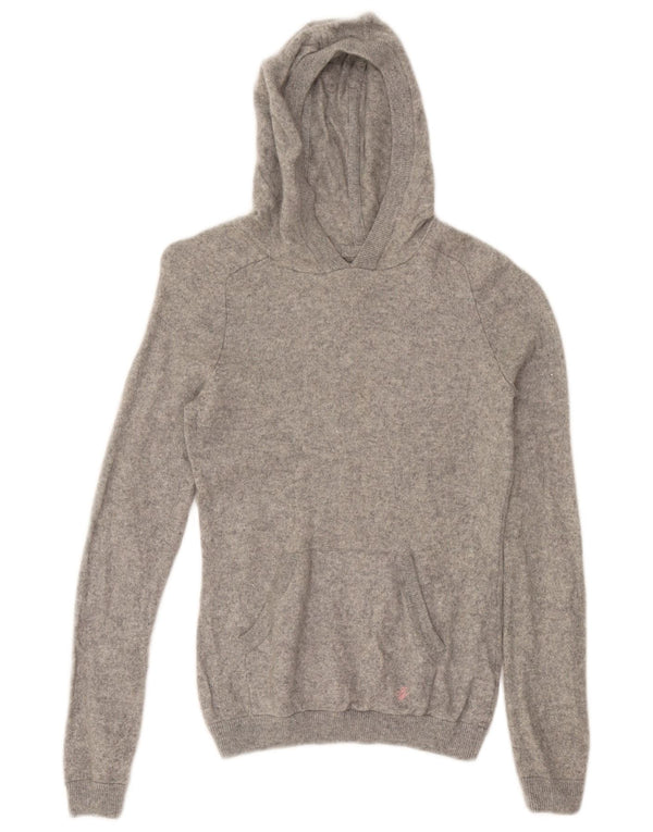 JACK WILLS Womens Crop Hooded Jumper Sweater UK 12 Medium  Grey Cashmere