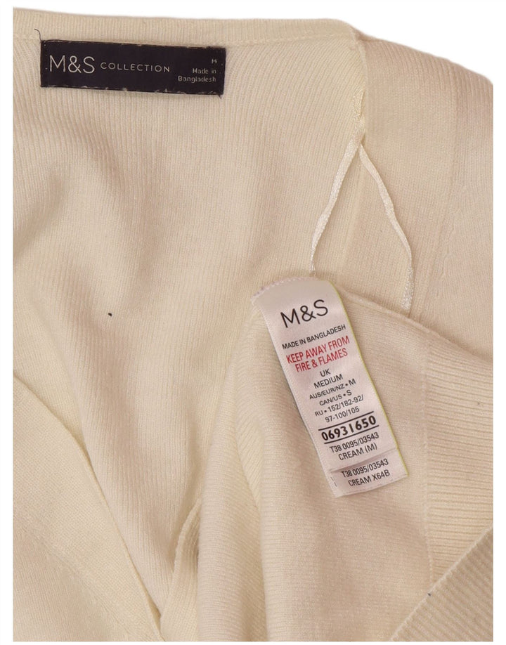Marks & Spencer Womens Cardigan Sweater UK 14 Medium Off White Viscose