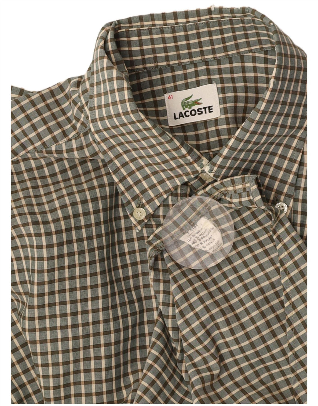 LACOSTE Mens Shirt Size 41 Large Green Check Cotton