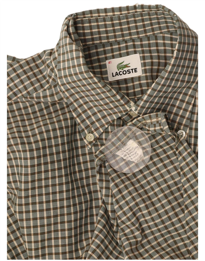 LACOSTE Mens Shirt Size 41 Large Green Check Cotton