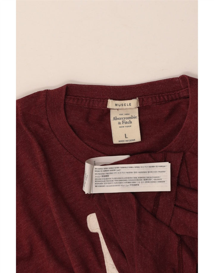 ABERCROMBIE & FITCH Mens Muscle Graphic Top Long Sleeve Large Burgundy