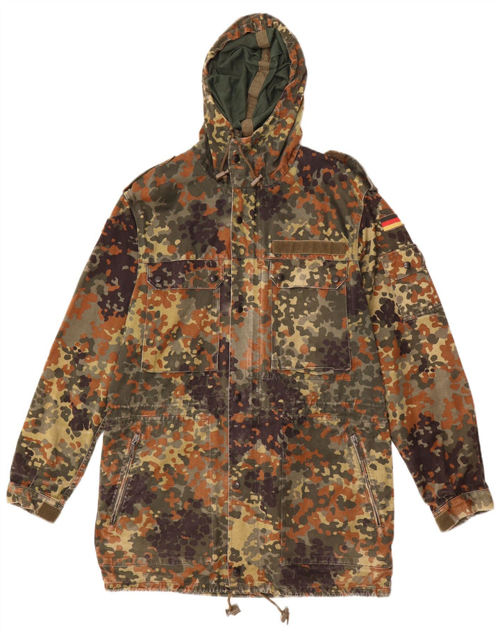 VINTAGE Mens Hooded Military Jacket UK 36 Small Green Camouflage