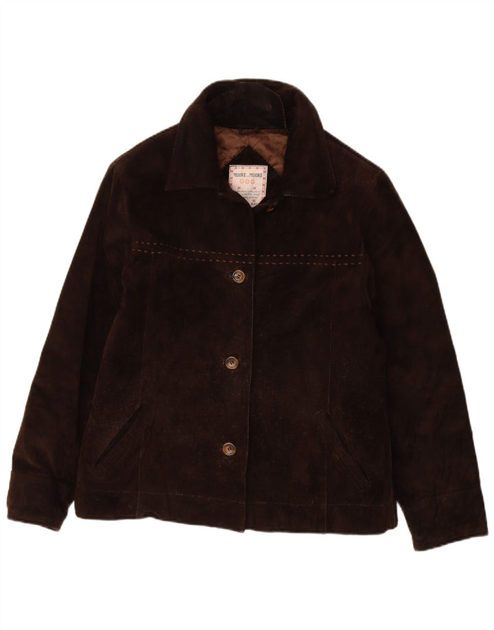 VINTAGE Womens Suede Jacket IT 42 Medium Brown Leather