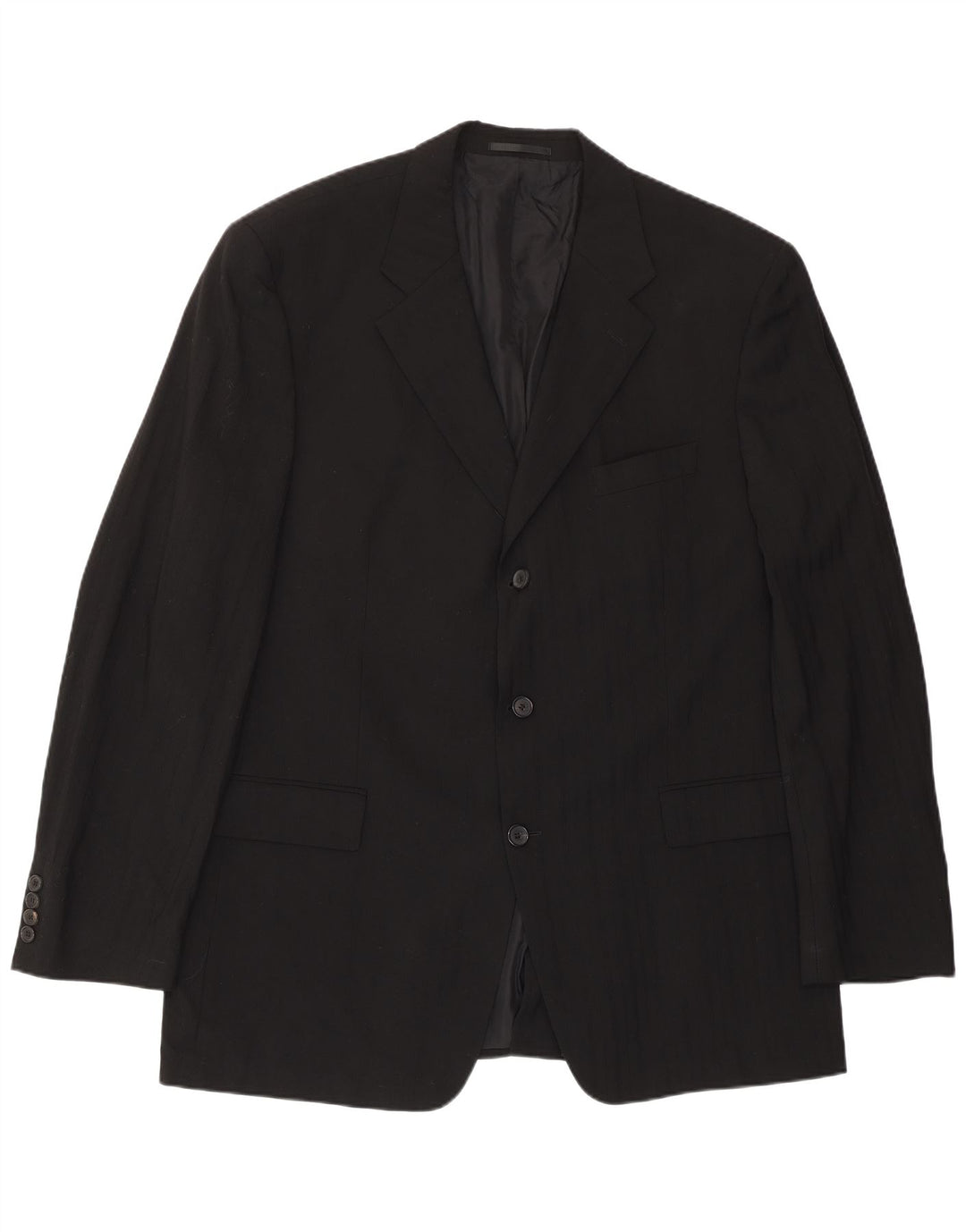 Hugo Boss Mens 3 Button Blazer Jacket EU 56 3XL Black Striped Wool