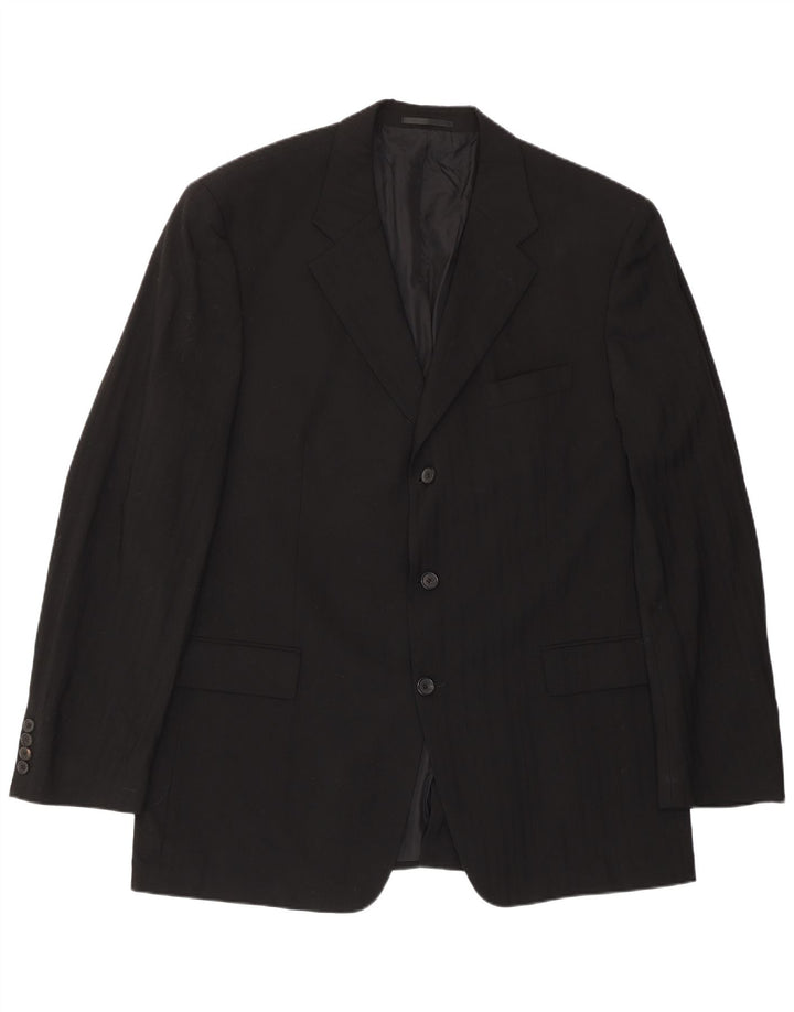 Hugo Boss Mens 3 Button Blazer Jacket EU 56 3XL Black Striped Wool